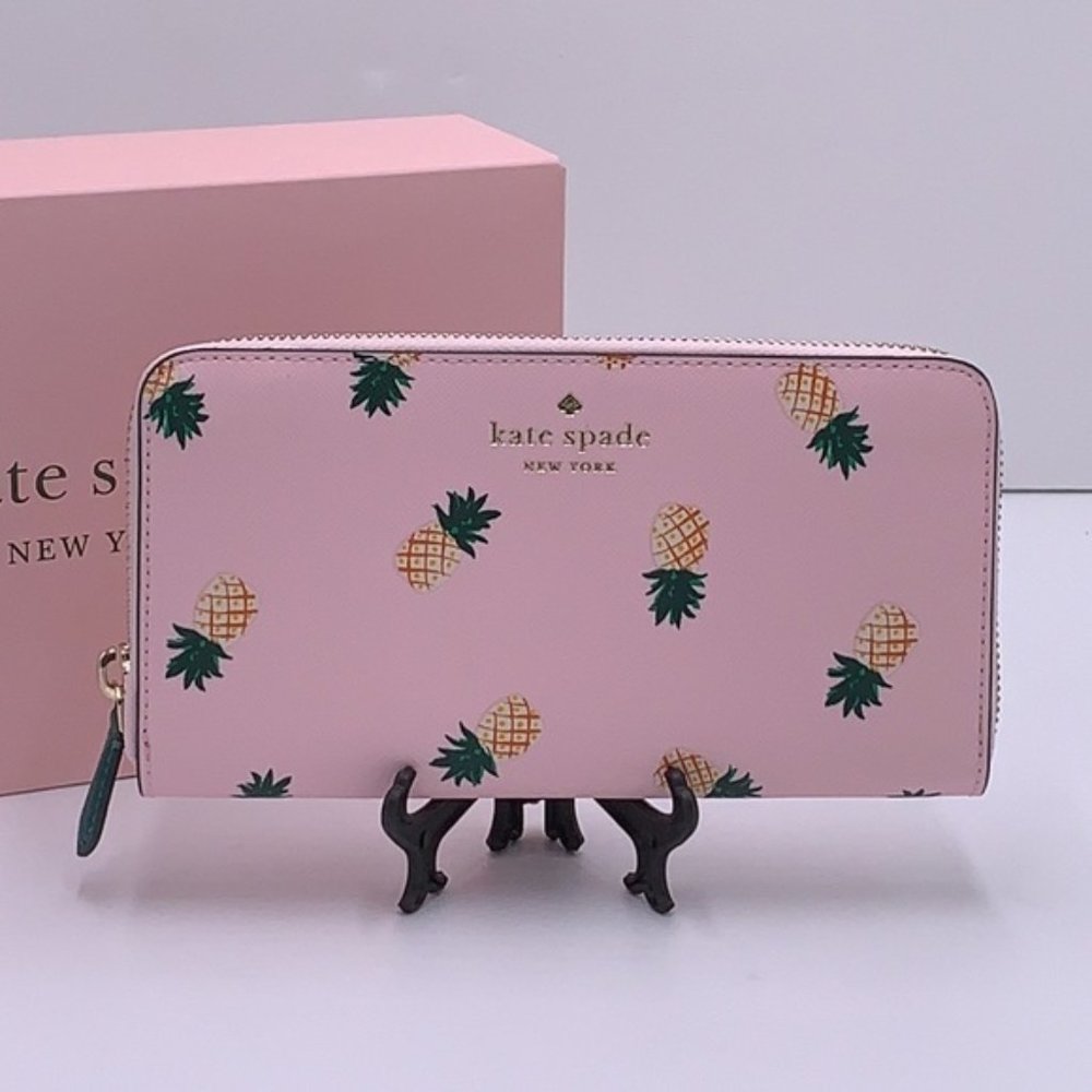 Kate Spade Pineapple Printed Large Continental Wallet Pink Multi - Picture 9 of 16
